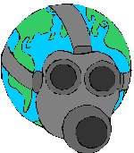 globe wearing gas mask