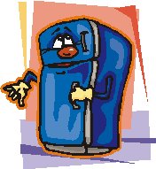 cartoon refrigerator with hands and face