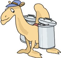 cartoon camel carrying two bins