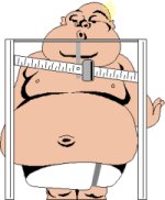 cartoon obese man on scales