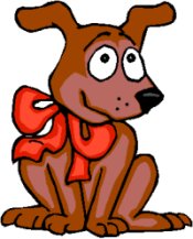 cartoon dog wearing a bow
