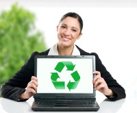 lady holding recycling logo