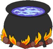 cauldron full of water over a fire