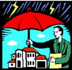 man holding umbrella over property