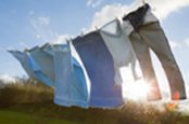 Laundry on a washing line in the sunshine