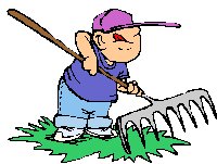 boy using large rake