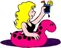 lady holding a cocktail whilst in a dinosaur swimming ring 