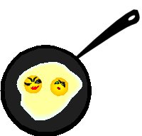 cartoon fried eggs in pan
