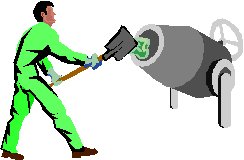 man using a cement mixer