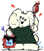 cartoon rabbit holding paint tin and brush