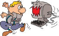 cartoon of a computer chasing a boy