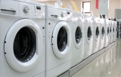 a line of front loading washing machines