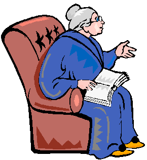 elderly lady in dressing gown on chair and reading a book