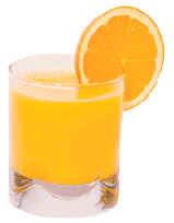 glass of orange juice with slice of orange