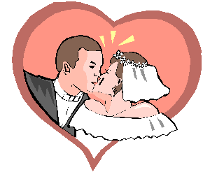 bride and groom in heart, kissing