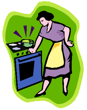lady leaning on oven